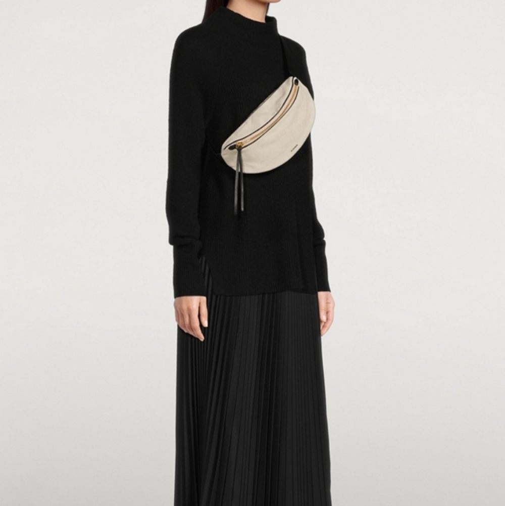 Jil Sander Small Moon Canvas Belt Bag In Natural With Leather Trim